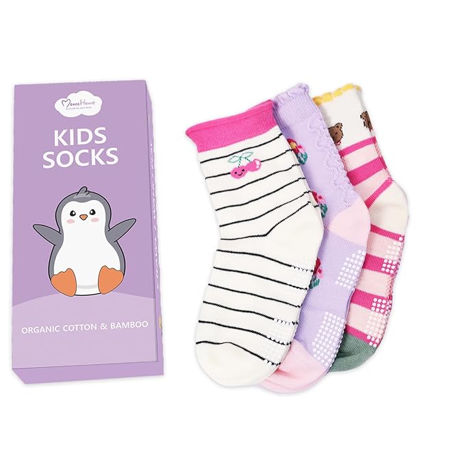 MomsHome Anti-Skid Kids Socks (Multicolour) - 3 pairs
