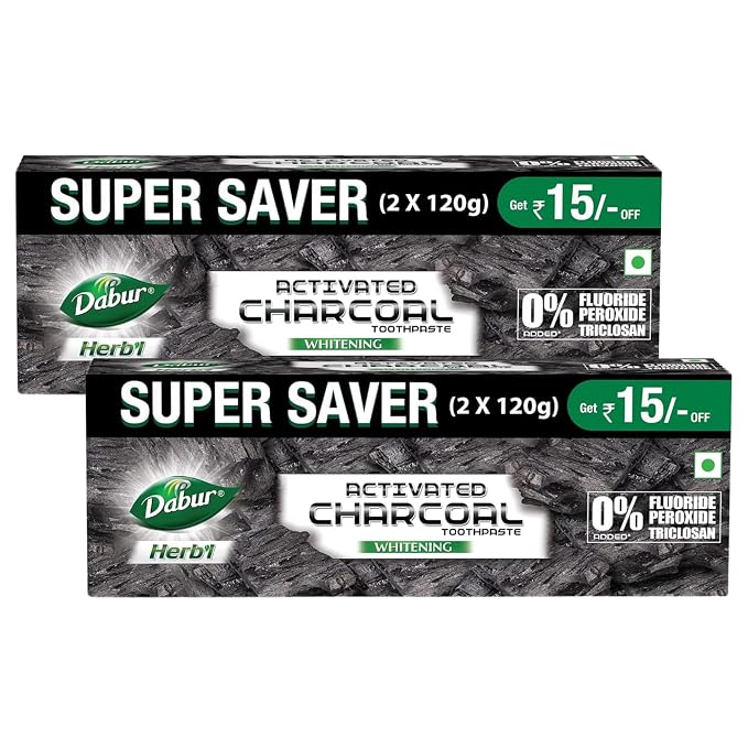 DABUR Herb'L Activated Charcoal Toothpaste 480G (120G x4, Pack of 4)