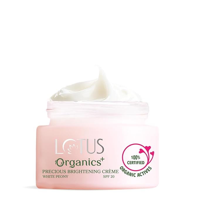 Lotus Organics+ Precious Brightening Cream SPF 20 | 100% Certified Organic White Peony  Sulphate-Free Lightweight Face Cream | All Skin Types | 30g