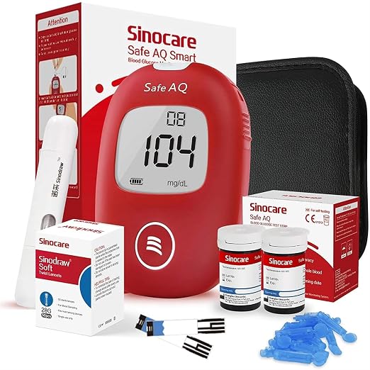 SINOCARE SAFE AQ SMART Blood Glucose Monitor/Machine  With 50 Strips and Lancets