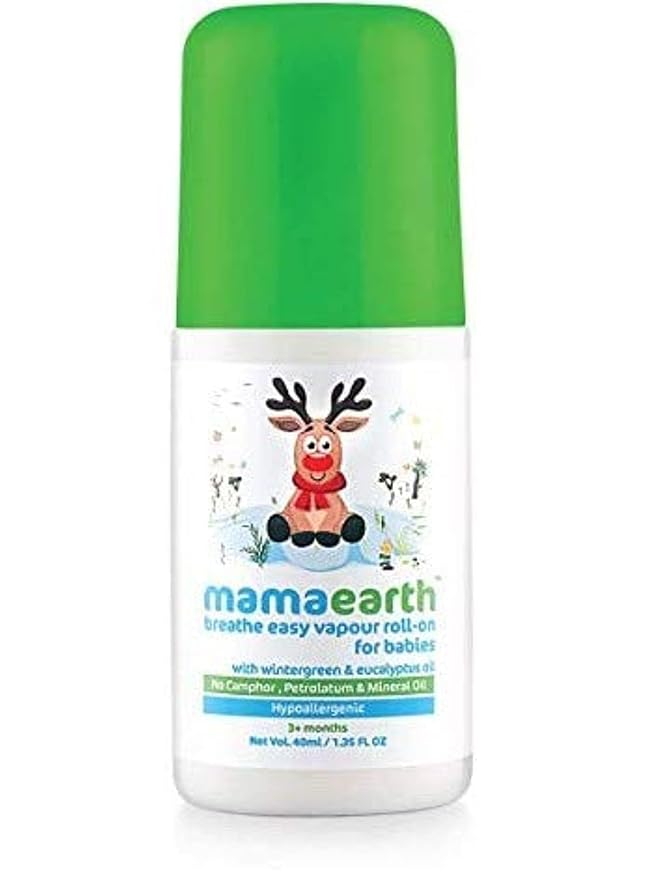 Mamaearth Natural Breathe Easy Vapour Roll-on for Cold & Nasal Congestion, with Wintergreen & Eucalyptus Oil.