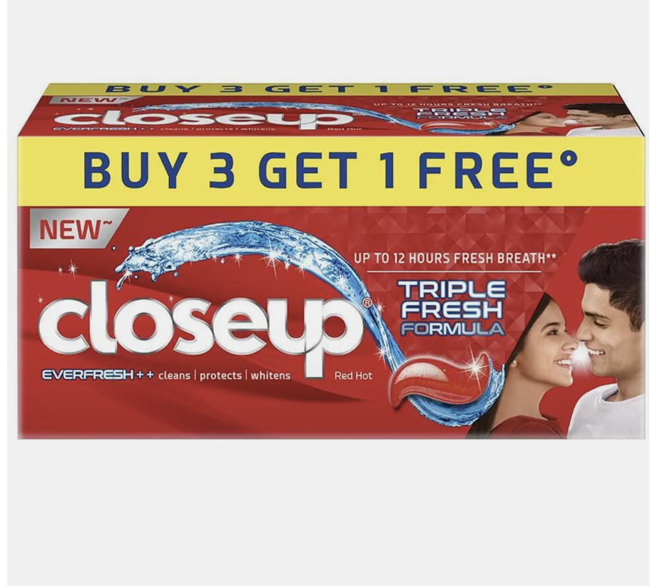 Closeup Everfresh+ Red Hot Triple Fresh Formula Toothpaste 150 g(pack of 4)