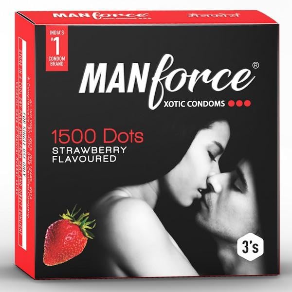 Manforce Xotic 1500 Dots Strawberry Flavoured Condoms 3