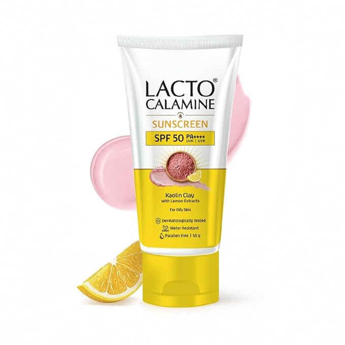 Lacto Calamine Sunscreen Spf 50 Pa+++ | No White Cast | Broad Spectrum Protect| Kaolin Clay With Lemon Extracts 50 Gm