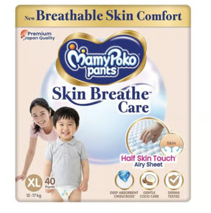 MamyPoko Skin Breathe Care Pant Style Baby Diaper xl 40pc