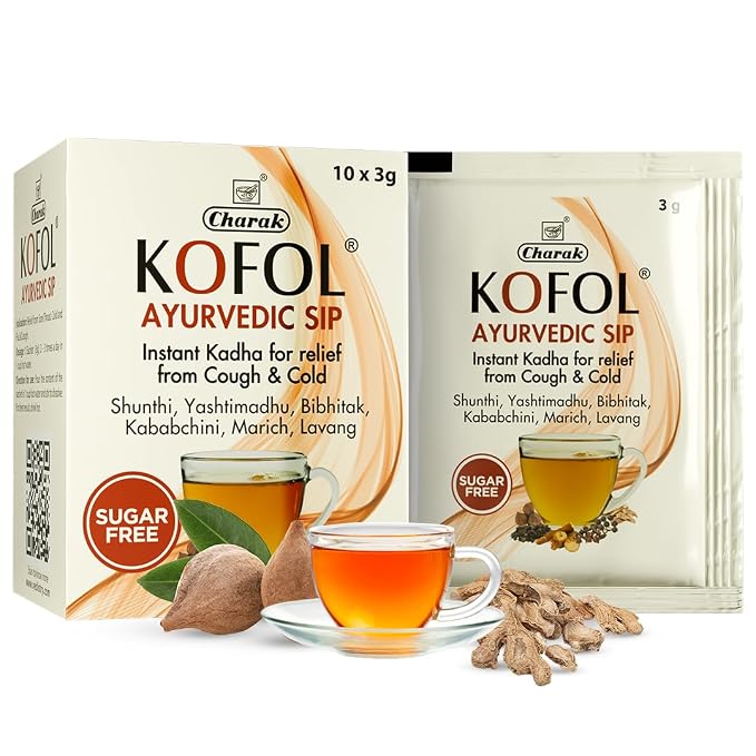 Kofol Ayurvedic Sip Seasonal Flu Relief– 10 Sachets (Pack of 1) 50GM