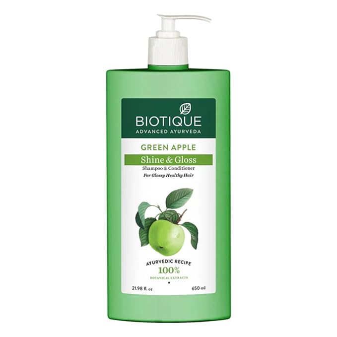 Biotique Green Apple Shine & Gloss Shampoo & Conditioner| Promotes Healthy, Shiny and Glossy Hair | Nourishes Scalp | Makes Hair Soft & Smooth |100% Botanical E