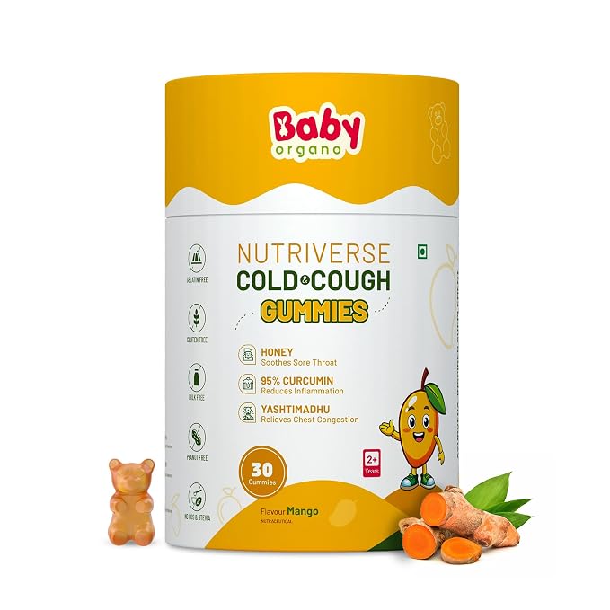 BabyOrgano Cough & Cold Relief Gummies for Kids 2+ Years | Yashtimadhu, 95% Curcumin, Ginger & Honey