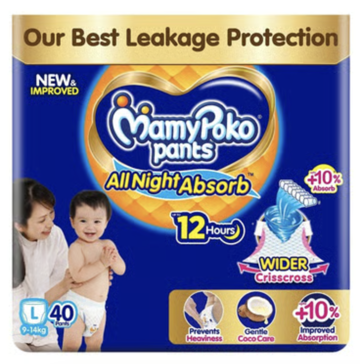 MamyPoko Pants All-Night-Absorb Baby Diaper Larg Size 40pc