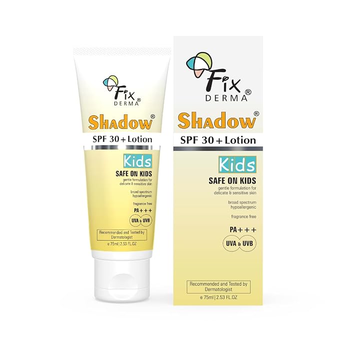 Fixderma Shadow Sunscreen SPF 30+ Lotion for Kids PA+++ Sensitive Skin, Body & Face  Broad Spectrum Sunscreen for UVA & UVB Protection,Non Greasy & Water Resist