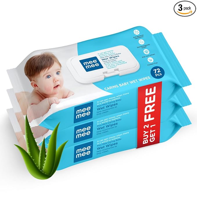 Mee Mee Wet Wipes for Baby Skin with Aloe Vera | 72 Wipes x Pack of 3-216 Wipes