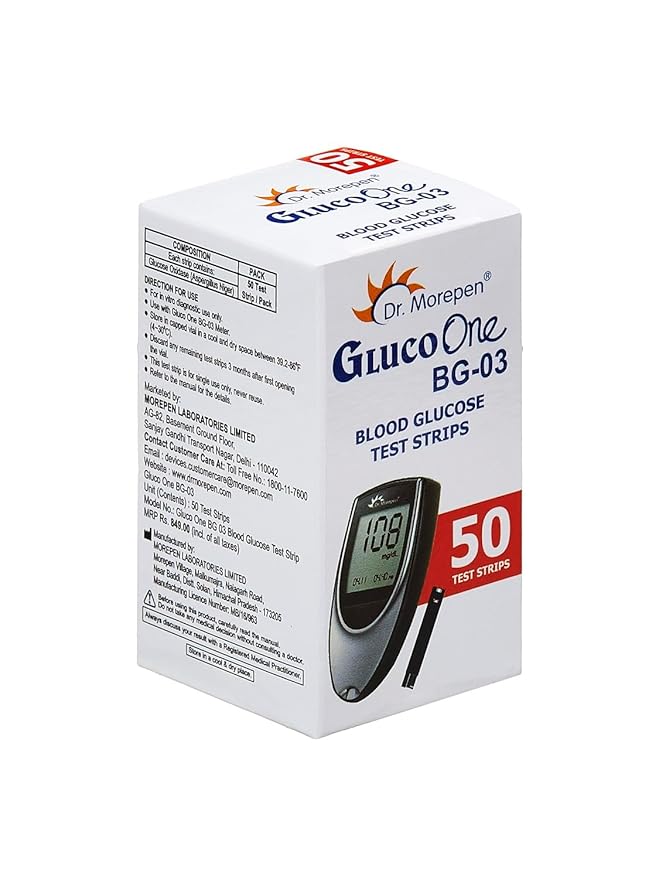 Dr. Morepen BG-03 Blood Glucose Test Strips, 50 Strips (Only Strips, No Glucometer)