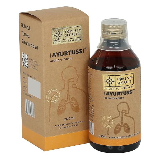 Ayurtuss Cough Syrup | Non-Drowsy Ayurvedic Cough Reliever | Fast Relief from Cold & Sore Throat | Adult Formula | 200ml