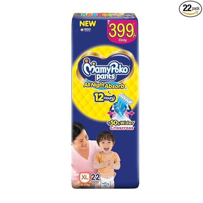 MamyPoko Pants All Night Absorb Baby Diapers, X-Large (XL), 22 pc