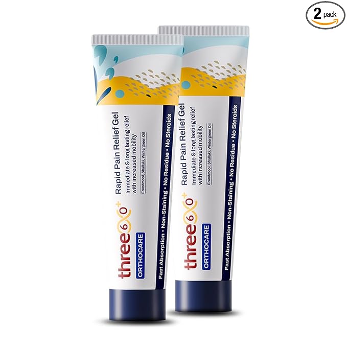 three60+ Rapid Pain Relief Gel with Erandmool, Shallaki, Wintergreen Oil & Nirgundi, Clinically Researched for Knee, Back, Shoulder & Neck Pain