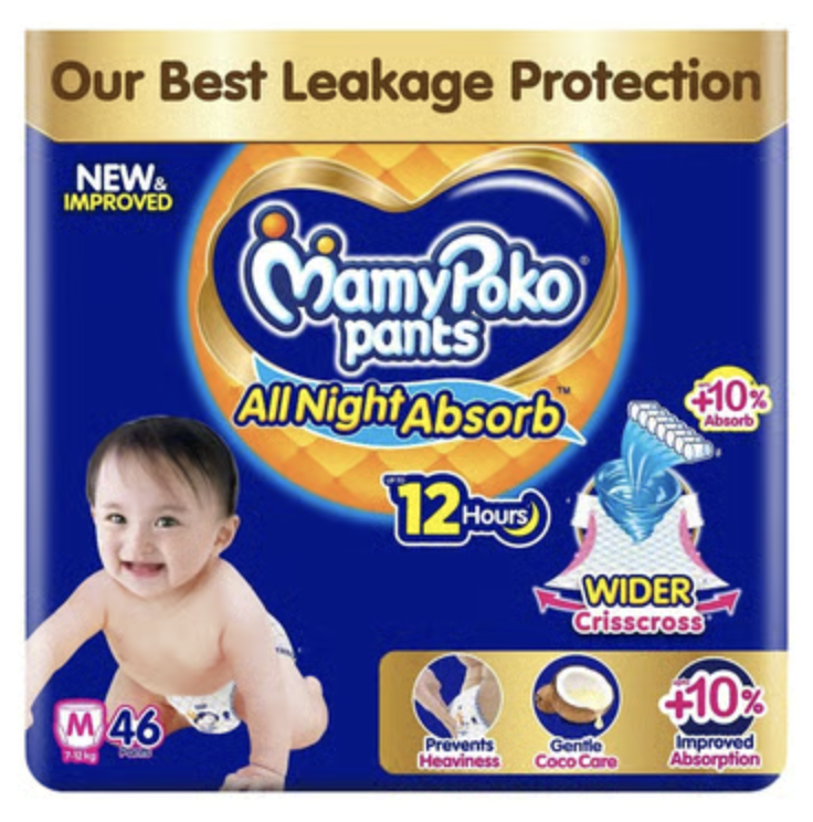 MamyPoko Pants Premium All Night Absorb Baby Diaper Medium Size 46pc