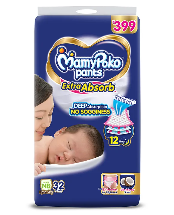 MamyPoko Extra Absorb Pants Style Diapers New Born -Pack of 32