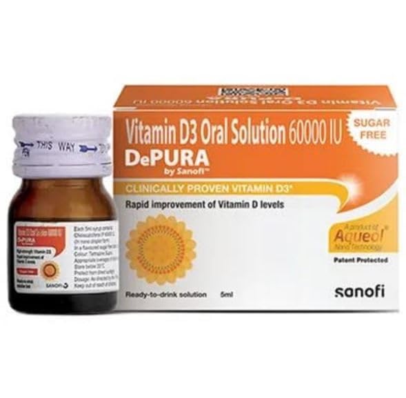 DePURA Vitamin D3 Oral Solution 60000 IU | Cholecalciferol 60000 IU Vitamin D3 Nano Shots Sugar Free - 5ml Ready to Drink Shots