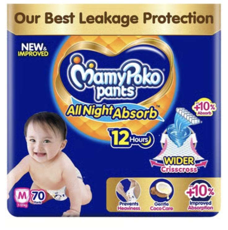 MamyPoko Pants Premium All Night medium Size 70pc Absorb Baby Diaper