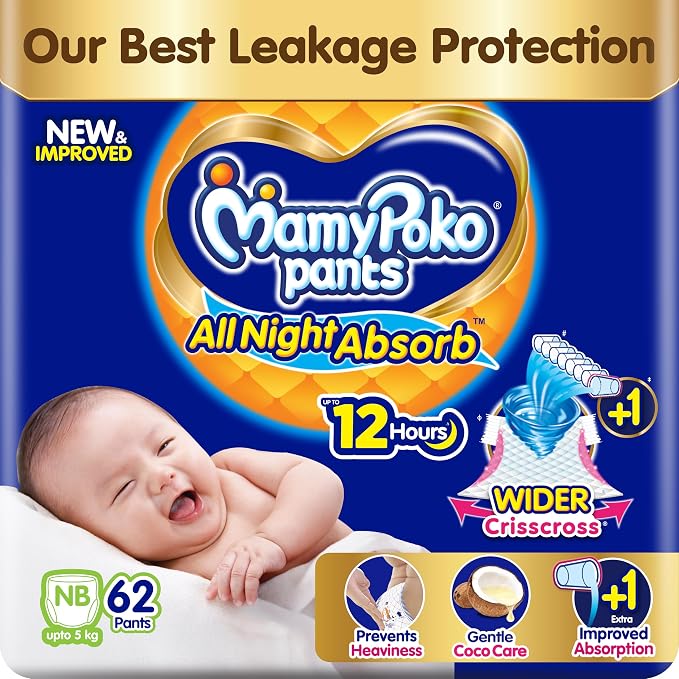 MamyPoko Pants Premium All Night Absorb Baby Diaper New Baby 62pc