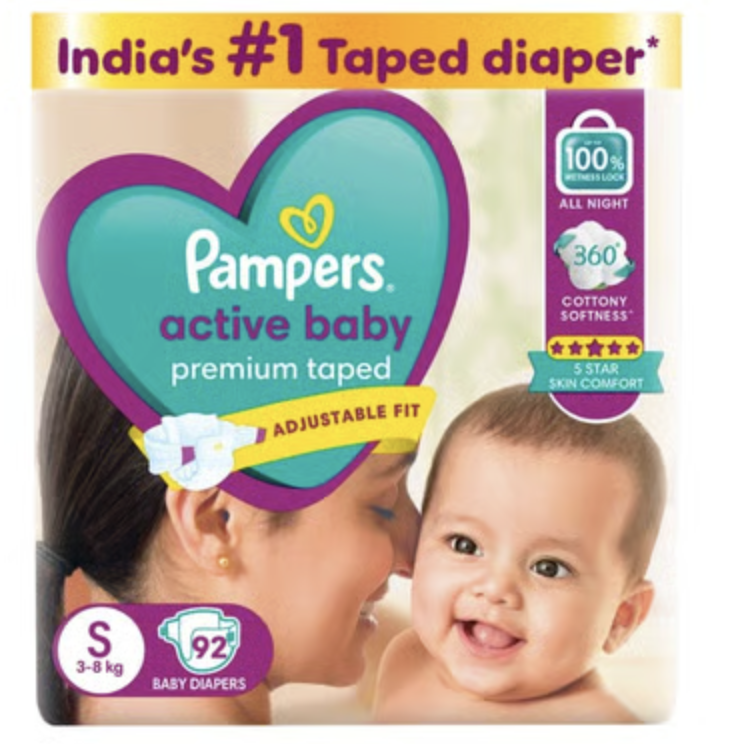 Pampers Active Baby Baby Diaper Small Size 92pc