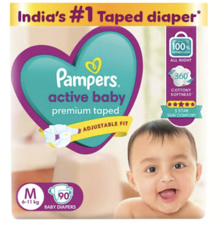 Pampers Active Baby Diaper Medium Size 90pc